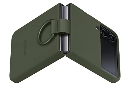 SAMSUNG Galaxy Z Flip 4 Silicone Cover with Ring, Protective Phone Case with Finger Loop, Matte Finish, Bold Style, Handheld Design, US Version, Green