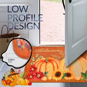 VERTKREA Pumpkin Sunflower Doormat, Autumn Floor Mat 18 × 30 Inches Happy Thanksgiving Mat Indoor for Living Room Bedroom Kitchen Orange
