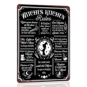 witches kitchen rules retro metal tin sign, witch's brew is always available, funny halloween sign kitchen party decoration wall art rustic farmhouse decor 12x8 inches