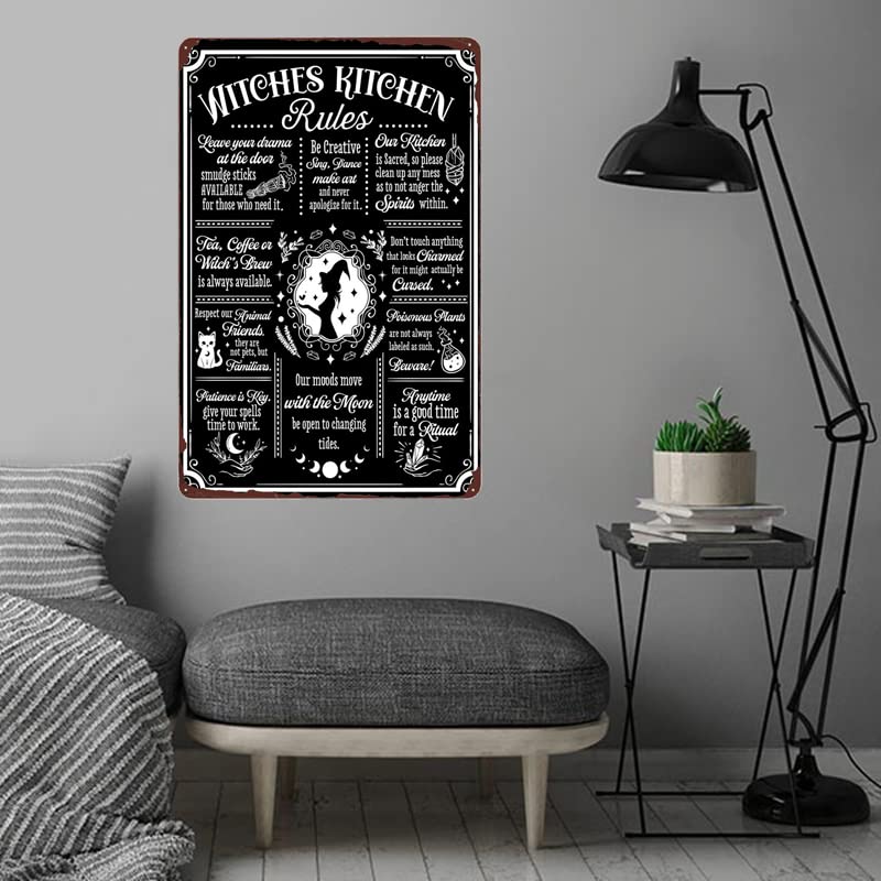 Witches Kitchen Rules Retro Metal Tin Sign, Witch's Brew Is Always Available, Funny Halloween Sign Kitchen Party Decoration Wall Art Rustic Farmhouse Decor 12x8 Inches