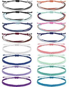palotay 15pcs summer surfer string woven anklet bracelets adjustable handmade waterproof braided bracelet string beach boho anklet bracelets friendship colorful woven rope jewelry for women girls 16pcs color