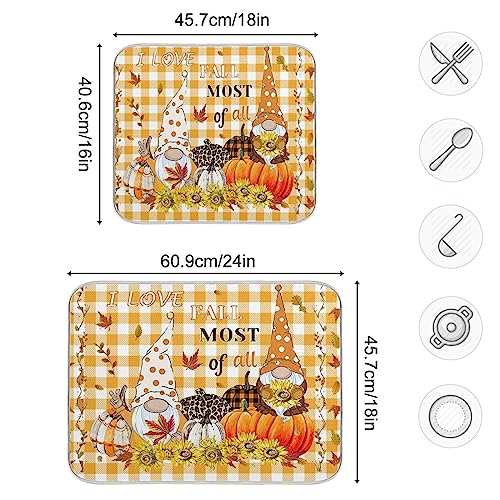 Kcldeci Autumn Fall Gnome Dish Drying Mat Kitchen Drying Pad Sunflower Pumpkin Dish Draining Mat Dish Rack Drainer Pad 16 x 18