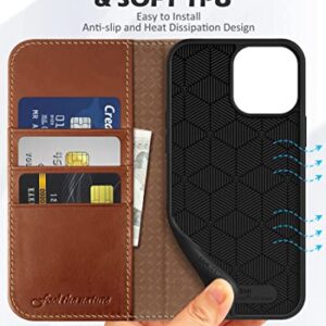 SHIELDON Case for iPhone 13 Pro Max 5G, Genuine Leather Folio Wallet Magnetic Shock Absorbing Case RFID Blocking Credit Card Holder Kickstand Compatible with iPhone 13 Pro Max 6.7" - Retro Brown