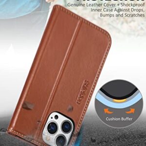 SHIELDON Case for iPhone 13 Pro Max 5G, Genuine Leather Folio Wallet Magnetic Shock Absorbing Case RFID Blocking Credit Card Holder Kickstand Compatible with iPhone 13 Pro Max 6.7" - Retro Brown