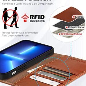 SHIELDON Case for iPhone 13 Pro Max 5G, Genuine Leather Folio Wallet Magnetic Shock Absorbing Case RFID Blocking Credit Card Holder Kickstand Compatible with iPhone 13 Pro Max 6.7" - Retro Brown