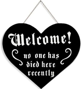 halloween decorations indoor - halloween decor - goth home horror aesthetic front door wreath gothic welcome sign - for outdoor yard fence spooky hanging accents room wall 9.5'' x 8.5'' x 1''