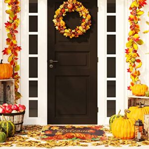 Pumpkin Welcome Mat for Indoor/Outdoor Bedroom Kitchen, Autumn Maple Leaves Welcome Doormats Thanksgiving Entrance, Low-Profile Floor Mat for Fall, 17 x 29 Inch