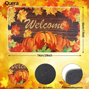 Pumpkin Welcome Mat for Indoor/Outdoor Bedroom Kitchen, Autumn Maple Leaves Welcome Doormats Thanksgiving Entrance, Low-Profile Floor Mat for Fall, 17 x 29 Inch