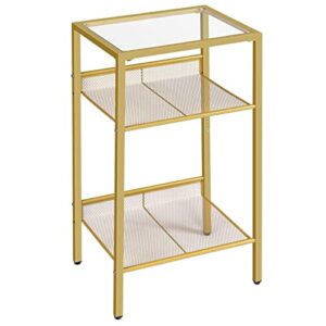 hoobro tall end table, tempered glass telephone table with mesh shelf, 3-tier high and narrow side table for small space, sofa, living room, bedroom, easy assembly, modern style, gold gd04dh01