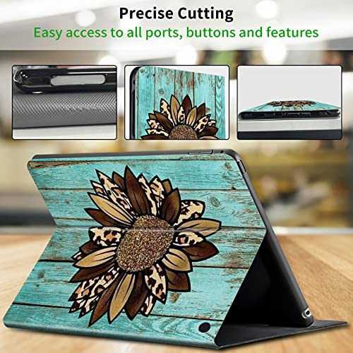 Case for Kindle Fire 7 12th Generation 2022 Release Latest Model Fire 7 Tablet Case for Kids Lightweight Protective PU Leather Smart Stand Cover with Auto Wake Sleep - Leopard Grain Sunflower