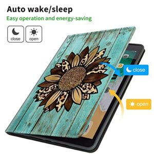 Case for Kindle Fire 7 12th Generation 2022 Release Latest Model Fire 7 Tablet Case for Kids Lightweight Protective PU Leather Smart Stand Cover with Auto Wake Sleep - Leopard Grain Sunflower