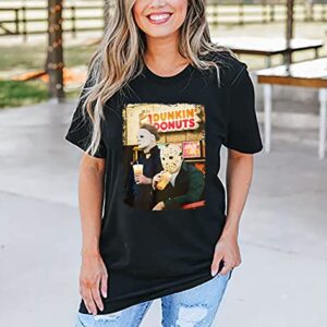 Horror Movies Tshirt Women Michael Myers Jason Scary Killers Shirt Novelty Graphic Halloween Party Tee Tops (XXL, Black)