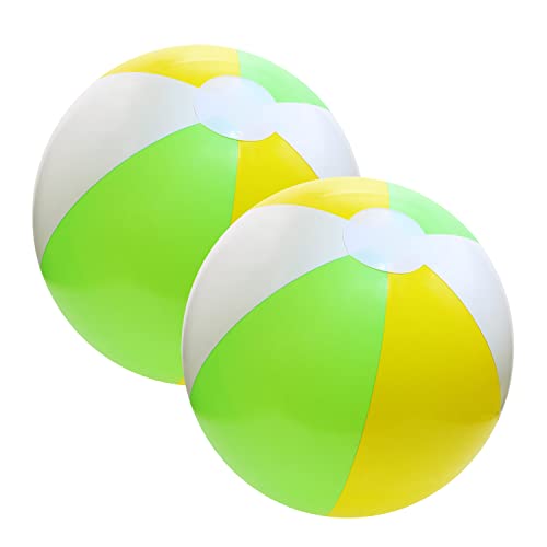 PENTA ANGEL Beach Balls 2PCS 12 Inch Inflatable/Blow Up Classic Rainbow Color Summer Swimming Pool Party Favors Water Toy Beachball for Women Men Adults Playing (Yellow&Green&White, 12 Inch)