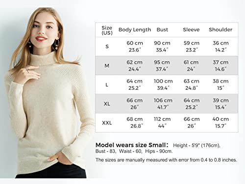 LINY XIN Turtleneck Sweater Women Fall Winter Sweater Long Sleeve Warm 100% Merino Wool Knit Pullover Sweater Tops (Tan,M)