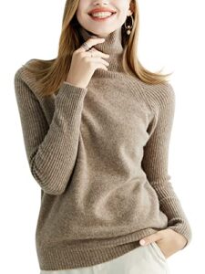liny xin turtleneck sweater women fall winter sweater long sleeve warm 100% merino wool knit pullover sweater tops (tan,m)