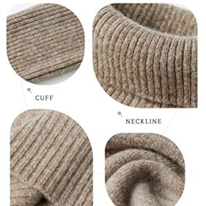 LINY XIN Turtleneck Sweater Women Fall Winter Sweater Long Sleeve Warm 100% Merino Wool Knit Pullover Sweater Tops (Tan,M)