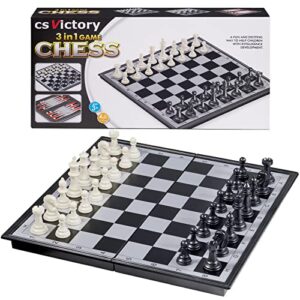 csvictory classic chess set 11.8" x 11.8"- magnetic chess pieces with folding magnetic chess board, staunton chess pieces & storage box, magnetic chess set, 3-in-1 board game set