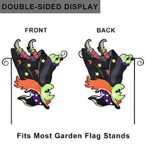 3D Witch Riding Broom Halloween Garden Flag, YEAHOME Vertical Double Sided 12.5x18 Inch Applique Yard Flag, Halloween Decorations Outdoor, Rustic Farmhouse Decor for Seasonal Holiday