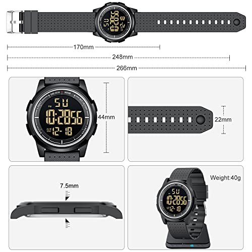 GOLDEN HOUR Ultra-Thin Minimalist Sports Waterproof Digital Watches Men with Wide-Angle Display Rubber Strap Wrist Watch for Men Women in Black