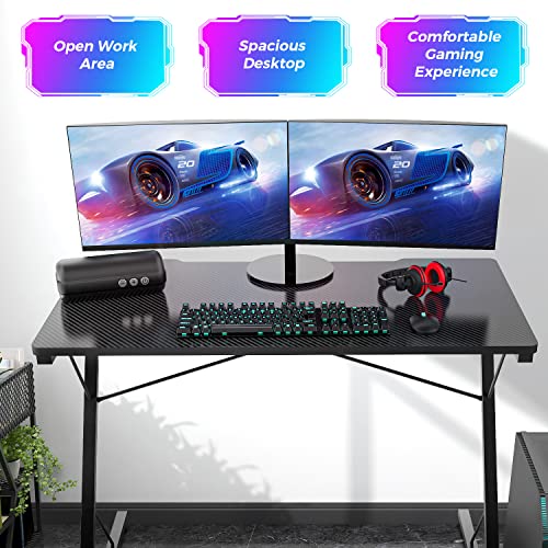 Z-Shaped Computer Desk PC Gaming Table, Black Desk with LED Lights, Home Office Work Desk for Small Spaces