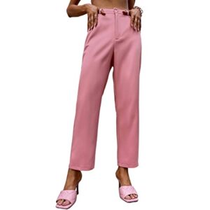 SweatyRocks Women's Slant Pocket High Waist Straight Leg Anti Wrinkle Pants Watermelon Pink S