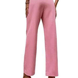 SweatyRocks Women's Slant Pocket High Waist Straight Leg Anti Wrinkle Pants Watermelon Pink S