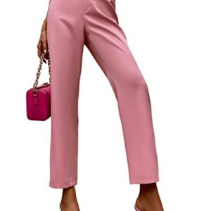 SweatyRocks Women's Slant Pocket High Waist Straight Leg Anti Wrinkle Pants Watermelon Pink S