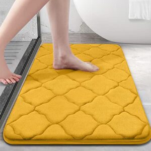 olanly memory foam bath mat rug, ultra soft non slip and absorbent bathroom rug, machine wash dry, comfortable, thick bath rug carpet for bathroom floor, tub and shower, 24x16, yellow