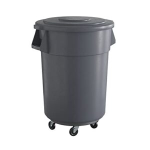 krollen industrial 55 gallon gray round commercial trash can with lid and dolly