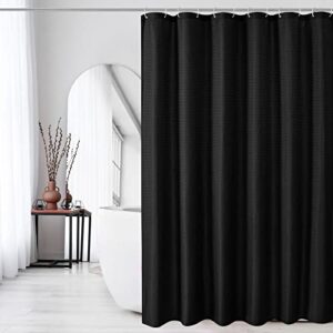 gibelle black shower curtain, waffle weave textured fabric shower curtain for bathroom - soft cloth & hotel spa luxury, water repellent, machine washable, 72x72, black