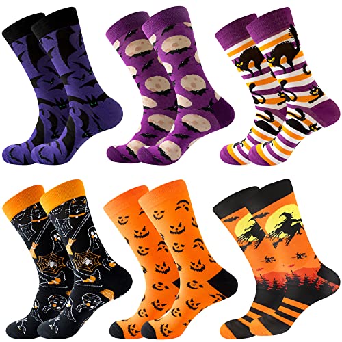 BOARDFEB 6 Pairs Halloween Socks for Men Women Girls Funny Halloween Novelty Crew Fuzzy Socks Pumpkin Bat Ghost Pattern Casual Cotton Sock Halloween Gifts