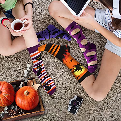 BOARDFEB 6 Pairs Halloween Socks for Men Women Girls Funny Halloween Novelty Crew Fuzzy Socks Pumpkin Bat Ghost Pattern Casual Cotton Sock Halloween Gifts