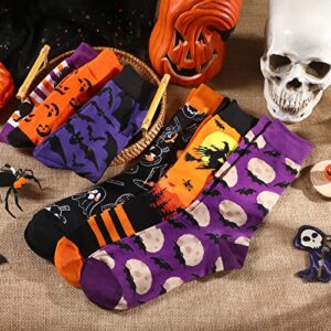 BOARDFEB 6 Pairs Halloween Socks for Men Women Girls Funny Halloween Novelty Crew Fuzzy Socks Pumpkin Bat Ghost Pattern Casual Cotton Sock Halloween Gifts