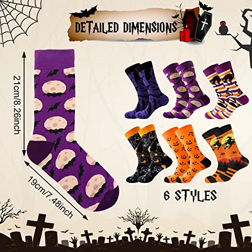 BOARDFEB 6 Pairs Halloween Socks for Men Women Girls Funny Halloween Novelty Crew Fuzzy Socks Pumpkin Bat Ghost Pattern Casual Cotton Sock Halloween Gifts