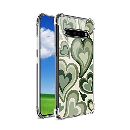 saiaty lideqee Designed for LG V60 ThinQ Case, Sage Green Love Hearts Coffee Latte Swirls Valentines Designed for LG Case Women Girls, Soft TPU Trendy Case for LG