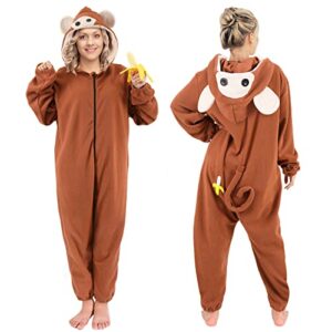 tao-ge monkey onesie adult men women monkey costume pajamas animal onesies suit for christmas with funny banana accessories brown