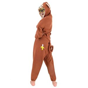 Tao-Ge Monkey Onesie Adult Men Women Monkey Costume Pajamas Animal Onesies Suit for Christmas with Funny Banana Accessories Brown