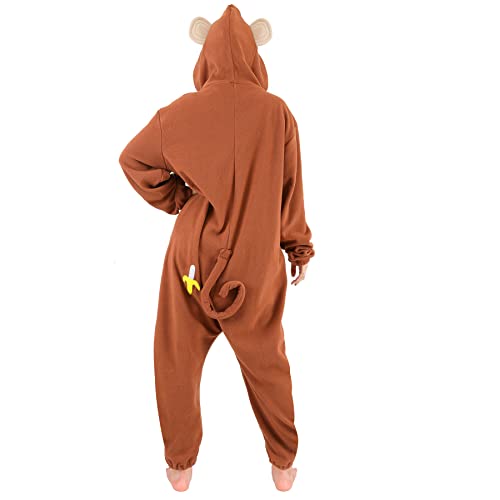 Tao-Ge Monkey Onesie Adult Men Women Monkey Costume Pajamas Animal Onesies Suit for Christmas with Funny Banana Accessories Brown