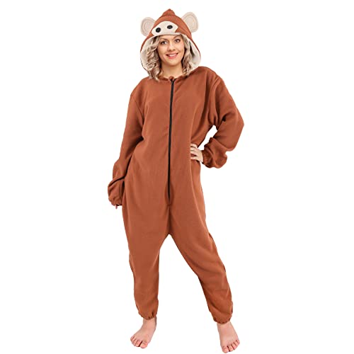 Tao-Ge Monkey Onesie Adult Men Women Monkey Costume Pajamas Animal Onesies Suit for Christmas with Funny Banana Accessories Brown