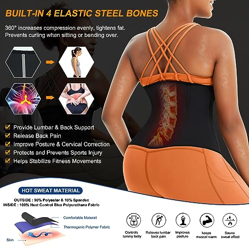 TrainingGirl Women Waist Trainer Trimmer Corset Weight Loss Tummy Wrap Workout Belt Sweat Belly Band Sports Girdle Sauna Suit Black