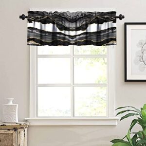 Black and Gold Marble Texture Valance Curtains， Great Room Decoration for Living Room Bedroom 54x18in