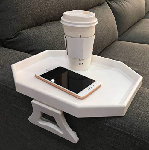 Xchouxer Sofa Arm Clip Table, Armrest Tray Table, Drinks/Remote Control/Snacks Holder (White , 2.5D x 9W x 4.5H in