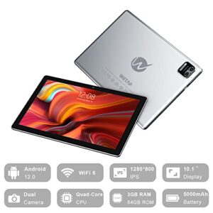 Tablet 10 inch Android Tablets丨WeTap Android 12 Tablet, 3GB RAM 64GB ROM, 2MP+8MP Camera, 1280x800 IPS Google Tablets, Quad-Core Processor Tablets, Wi-Fi Bluetooth 5000mAh Long Lasting Battery Silver