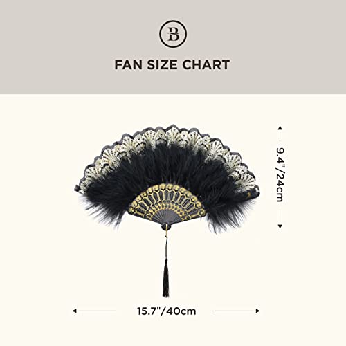 BABEYOND Marabou Feather Fan 20s Vintage Folding Fan Flapper Hand Fan for Costume Dancing