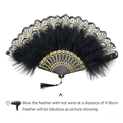 BABEYOND Marabou Feather Fan 20s Vintage Folding Fan Flapper Hand Fan for Costume Dancing