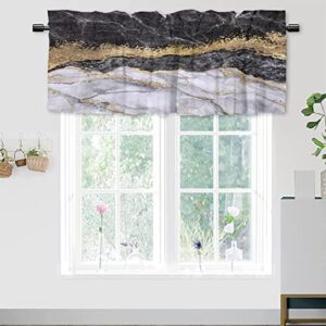 UUZ Black and White Marble Valance Curtains for Living Room Bedroom Kitchen,Gold Abstract Art Rod Pocket Decor Short Window Curtain 1 Panel, 54x18 Inch