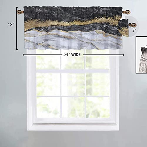 UUZ Black and White Marble Valance Curtains for Living Room Bedroom Kitchen,Gold Abstract Art Rod Pocket Decor Short Window Curtain 1 Panel, 54x18 Inch