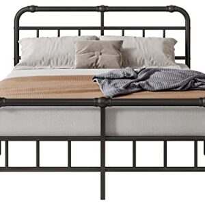 FSCHOS King-Bed-Frame-and-Headboard & Footboard, 14 Inch High, Metal Platform King-Size-Bed-Frame, Premium Steel Heavy Duty Bed Frame No Box Spring Needed, Easy Assembly, Black