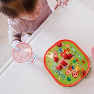 The First Years CoComelon Toddler Dinnerware Set - Plastic Dinnerware Set and Toddler Utensils - 2 Reversible Baby Plates and 4 Textured Baby Spoons