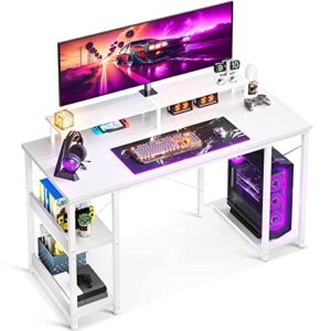 odk 48 inch computer desk with monitor shelf and storage shelves, gaming desk, study table with cpu stand & reversible shelves, white
